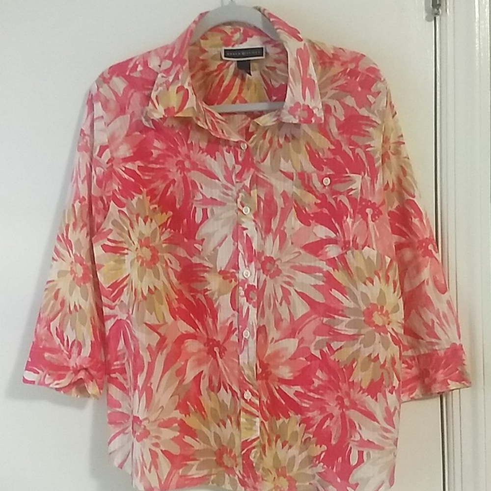 Karen Scott Floral Button-down Shirt Size XL
